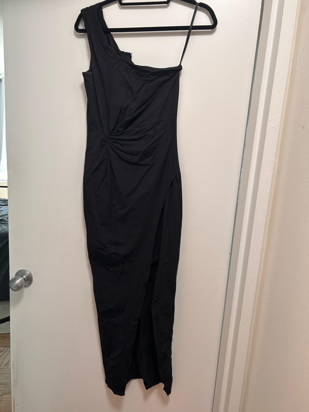 Bardot Black One-Shoulder Twist Dress with Side Slit